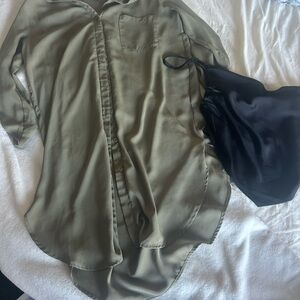 Olive Green button down  Shirt and tank top